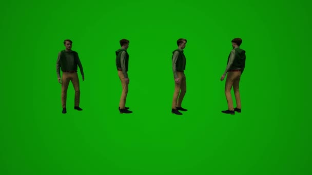 Ruso Turista Hombre Pantalla Verde Caminando Mirando Alrededor Hablando Animación — Vídeos de Stock