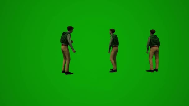 Ruso Turista Hombre Pantalla Verde Caminando Mirando Alrededor Hablando Animación — Vídeos de Stock