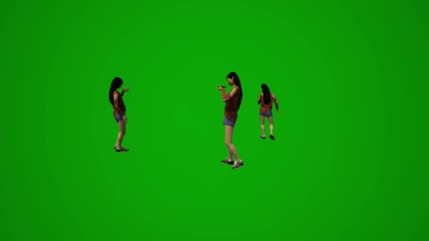 3Dアニメーションアジアと中国の女性緑の画面は友人と話をし 学校で話す — ストック動画