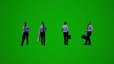 3D erkek federal ajan yeşil ekran seyahat ve alışveriş ve farklı açılardan yürüme
