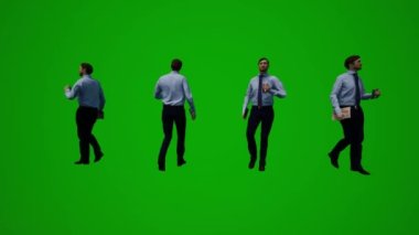 3D erkek federal ajan yeşil ekran seyahat ve alışveriş ve farklı açılardan yürüme