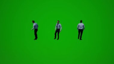 3D erkek federal ajan yeşil ekran seyahat ve alışveriş ve farklı açılardan yürüme