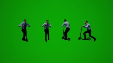 3D erkek federal ajan yeşil ekran insanlarla konuşuyor ve telefon görüşmeleri yapıyor ve farklı açılardan yürüyor.