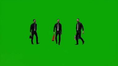 3D erkek hükümet müfettişi yeşil ekran alışverişi ve mağaza izleme ve birkaç farklı görüş