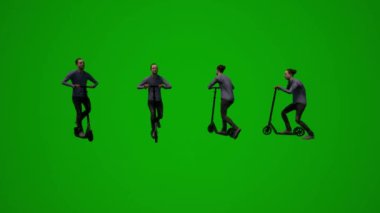 3D erkek hemşire, yeşil ekran konuşuyor, cep telefonuyla çalışıyor ve çeşitli açılardan iş arkadaşlarıyla otelde yürüyor.