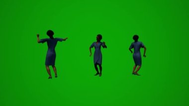 3D yeşil ekran Afrikalı zenci hizmetçi dans ediyor ve malikanede parti yapıyor.