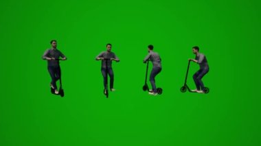 3D şirket çalışanı yeşil ekran alışverişi ve birkaç farklı görüş.