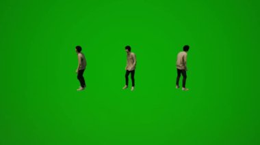 3D Asyalı ve Çinli erkek turist yeşil ekran konuşan cep telefonu ve otelin çeşitli açılarından yürüyen yüksek kalite kroma.