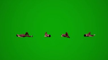 Üç boyutlu emekli kadın çalışan yeşil ekran evde oturuyor ve onlarla farklı açılardan konuşuyor.