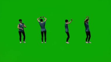 3D emekli kadın, yeşil ekran dansı ve evde ailesiyle kutlama farklı açılardan.