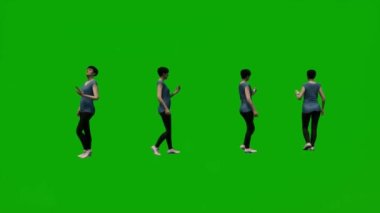 3D emekli kadın, yeşil ekran dansı ve evde ailesiyle kutlama farklı açılardan.