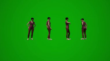 3D emekli kadın, yeşil ekran, konuşan cep telefonu ve evde çalışan birkaç farklı açıdan.