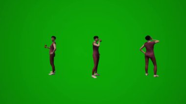 3D emekli kadın, yeşil ekran, konuşan cep telefonu ve evde çalışan birkaç farklı açıdan.