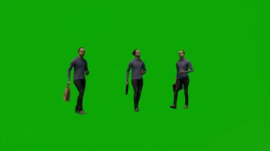 3D erkek hemşire, yeşil ekran alışverişi yapıyor ve iş arkadaşlarıyla birlikte adaya gidiyor.
