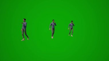 3D kadın fitness eğitmeni yeşil ekran egzersizi ve ısınma sporculara ve diğer aktivitelere başlamadan önce birden fazla açıdan yüksek kalite kroma