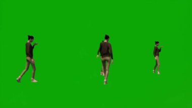 3D kadın fitness eğitmeni yeşil ekran egzersizi ve ısınma sporculara ve diğer aktivitelere başlamadan önce birden fazla açıdan yüksek kalite kroma