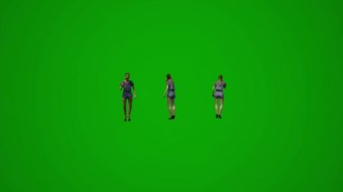 3D kadın mağaza asistanı yeşil ekran konuşuyor ve ürünleri çeşitli açılardan müşterilere ve diğer aktivitelere anlatıyor yüksek kaliteli kroma