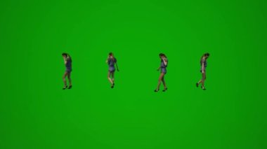 3D kadın mağaza asistanı yeşil ekran konuşuyor ve ürünleri çeşitli açılardan müşterilere ve diğer aktivitelere anlatıyor yüksek kaliteli kroma