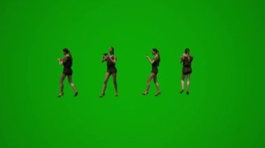 3D kadın mağaza asistanı yeşil ekran konuşuyor ve ürünleri çeşitli açılardan müşterilere ve diğer aktivitelere anlatıyor yüksek kaliteli kroma