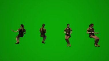3D kadın mağaza satış elemanı yeşil ekran oturumu ve ürünleri müşterilere açıklamak ve pazarlık ve çeşitli farklı açılardan yüksek kaliteli kroma
