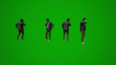 3D Amerikan erkek üniversite profesörü yeşil ekran alışverişi ve seyahat ve konuşma ve çeşitli farklı açılardan yüksek kalite kroma