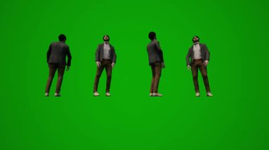 3D Amerikan erkek üniversite profesörü yeşil ekran dansı ve eğlenceli koçlar toplantısı ve çeşitli açılardan farklı aktiviteler yüksek kaliteli kroma