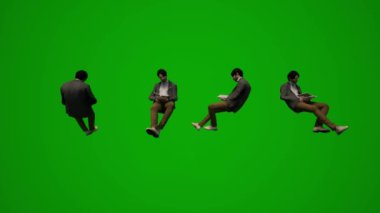 3D Amerikan erkek üniversite profesörü yeşil ekran dansı ve eğlenceli koçlar toplantısı ve çeşitli açılardan farklı aktiviteler yüksek kaliteli kroma