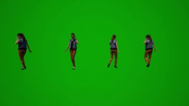 3D kadın İngilizce ve Fransızca öğretmeni yeşil ekran yürüyüşü ve alışveriş ve konuşan şehir birçok farklı görüşe sahip yüksek kaliteli kroma.