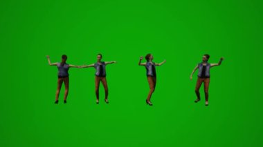 3D kadın İngilizce ve Fransızca öğretmeni yeşil ekranda yürüyor ve konuşuyor ve okulda öğrencilere yüksek kalite kroma hakkında çeşitli görüşler öğretiyorlar.