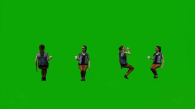 3D kadın İngilizce ve Fransızca öğretmeni yeşil ekran oturma, rahatlama ve sınıfa birden fazla farklı bakış açısı yüksek kaliteli kroma öğretiyor.