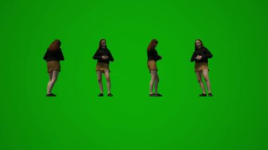 3 boyutlu Amerikan restoranı garsonu yeşil ekran reklamı ve müşterilerle çeşitli görüşler yüksek kaliteli kroma hakkında konuşuyor.