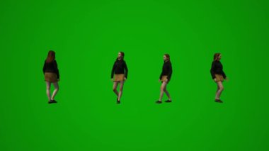 3 boyutlu Amerikan restoranı garsonu yeşil ekran dansı, tezahürat ve müşterilerle konuşan kafe.