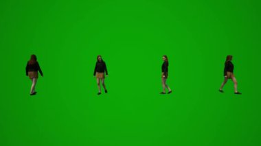 3 boyutlu Amerikan restoranı garsonu yeşil ekran dansı, tezahürat ve müşterilerle konuşan kafe.