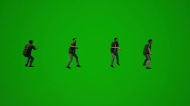 3D çeşitli Tayland ve Japon erkekleri yeşil ekran arka plan alışverişi ve gezici Chroma