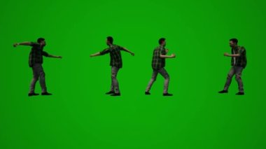 3D çeşitli Tayland ve Japon erkekleri yeşil ekran arka plan alışverişi ve gezici Chroma