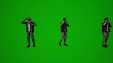 3D çeşitli Tayland ve Japon erkekleri yeşil ekran arka plan alışverişi ve gezici Chroma