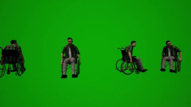 Üç boyutlu Taylandlı ve Japon erkekler yeşil ekran arka planda oturuyor, telefonda oyun oynuyor ve Chroma cep telefonlarıyla çalışıyor.