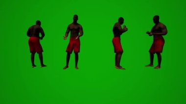3D siyah cankurtaran botu yeşil ekranda yürüyor, ilgileniyor ve telefon ve arkadaşlarla konuşuyor.