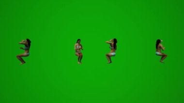 3 boyutlu Amerikan kadını yeşil ekran arka planına uyuyor. Oturuyor, konuşuyor, yüzüyor ve birkaç farklı görüşü dinlendiriyor.