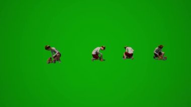 Üç boyutlu farklı oyun oynayan küçük kızlar ve erkekler yeşil ekran oynuyor, şarkı söylüyor ve farklı bakış açılarından oyun parkında konuşuyor.