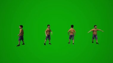 Üç boyutlu farklı oyun oynayan küçük kızlar ve erkekler yeşil ekran oynuyor, şarkı söylüyor ve farklı bakış açılarından oyun parkında konuşuyor.