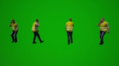 3D çoklu inşaat projesi çalışanları yeşil ekran çalışıyor ve telefonla konuşuyor birden fazla farklı görünüm yüksek kalite kroma