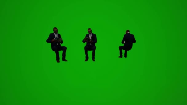 3D男保镖演员绿色屏风坐着休息 照顾好几个不同的角度 — 图库视频影像