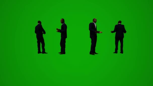 3D男性ボディガード俳優緑の画面の話や歩行や携帯電話との作業いくつかの異なる角度 — ストック動画