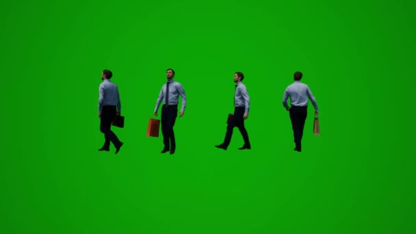 Erkek Federal Ajan Yeşil Ekran Seyahat Alışveriş Farklı Açılardan Yürüme — Stok video