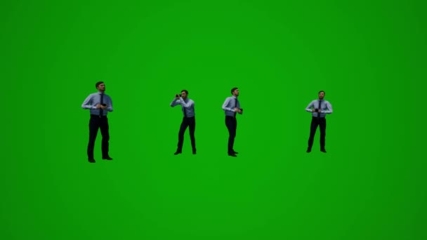 3D男性連邦捜査官緑の画面歩くと話をし いくつかの異なる角度を検索 — ストック動画