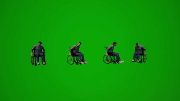3D男会社の従業員緑の画面座って作業し いくつかの異なるビューを休んで — ストック動画
