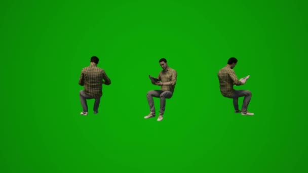 Людина Компанія Співробітник Зелений Екран Сидить Працює Відпочиває Кілька Різних — стокове відео