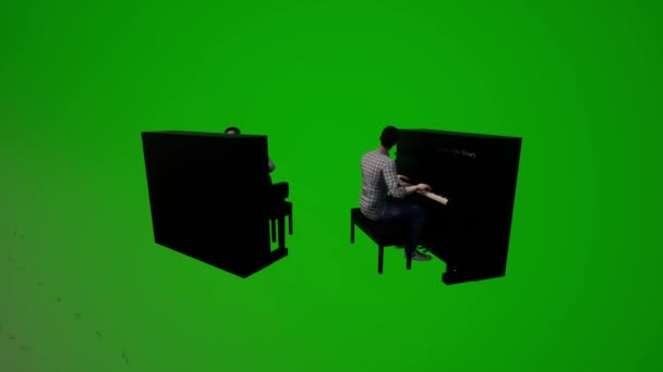3D男会社の従業員緑の画面座って作業し いくつかの異なるビューを休んで — ストック動画