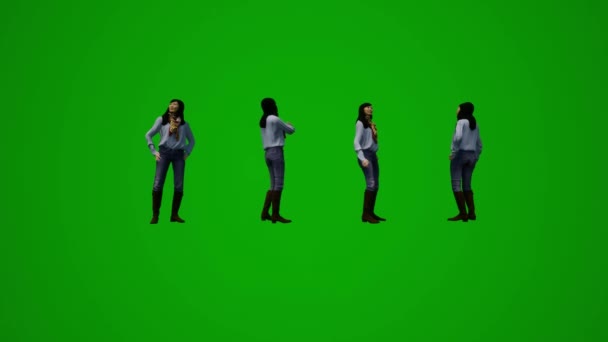 Asian Saleswoman Green Screen Dancing Celebrating Sale Store Multiple Different — Stock Video